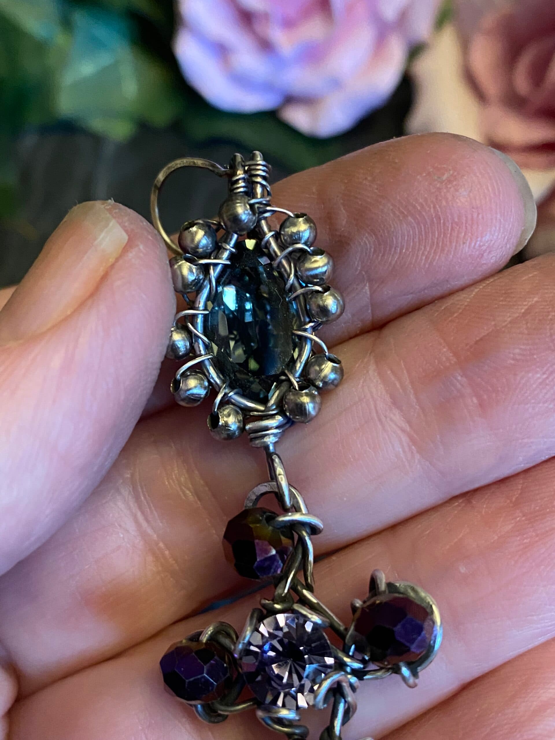Gothic Purple Swarovski Earrings | Antiqued Silver Filled Wire, view 5