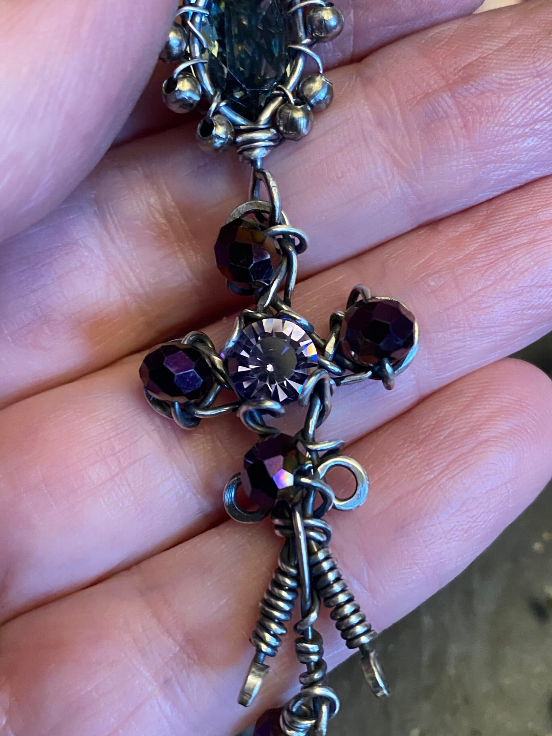 Gothic Purple Swarovski Earrings | Antiqued Silver Filled Wire, view 3