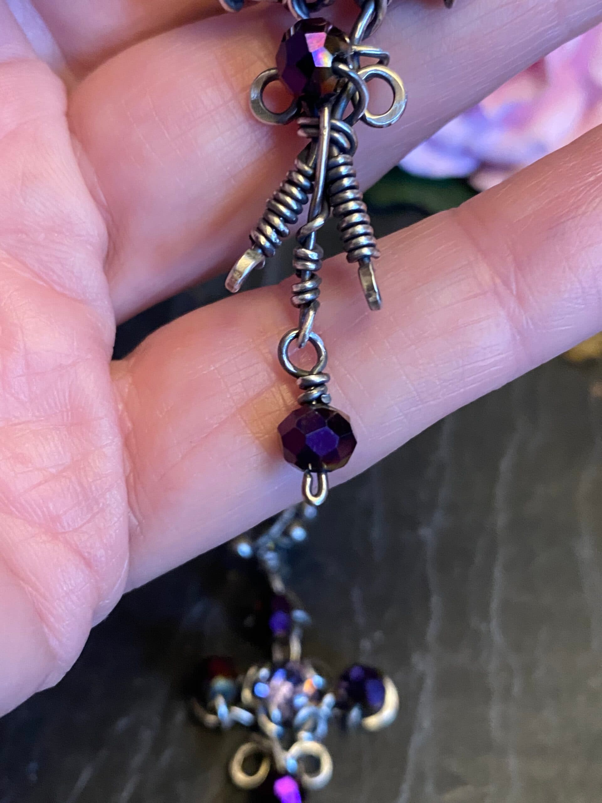 Gothic Purple Swarovski Earrings | Antiqued Silver Filled Wire, view 6