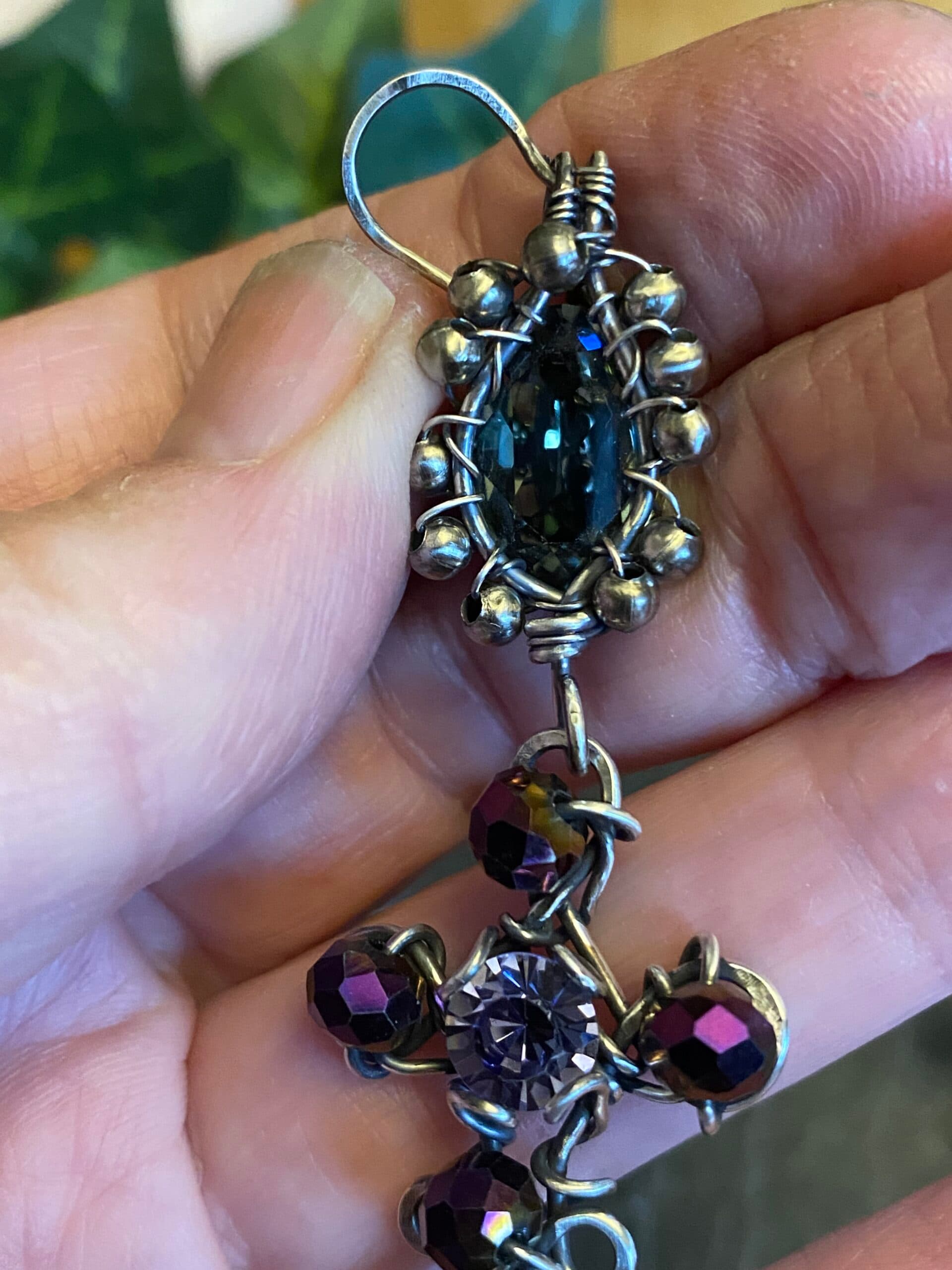 Gothic Purple Swarovski Earrings | Antiqued Silver Filled Wire, view 8
