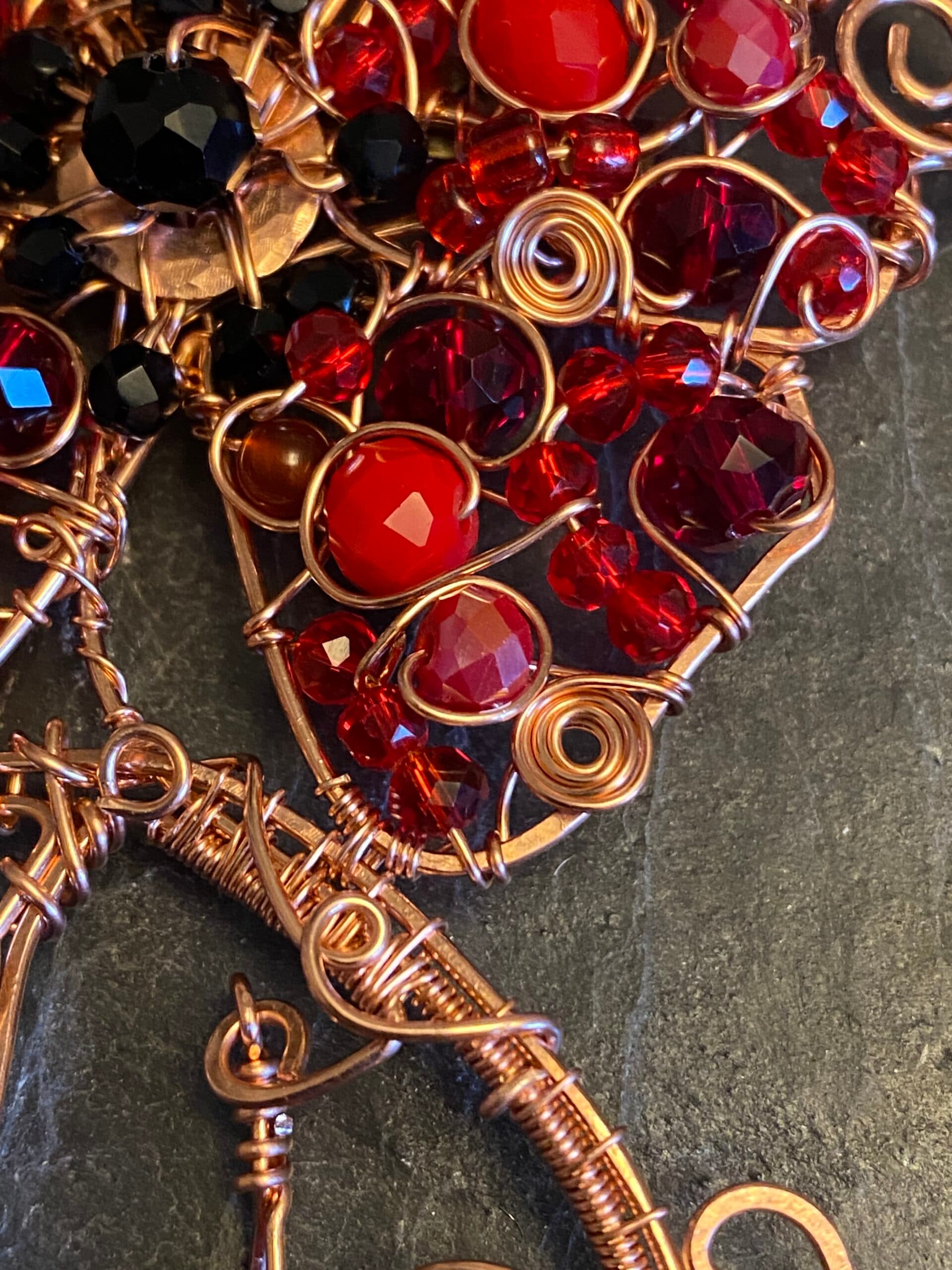 Handmade Remembrance Poppy Brooch | Copper Wire & Red Beads, view 9