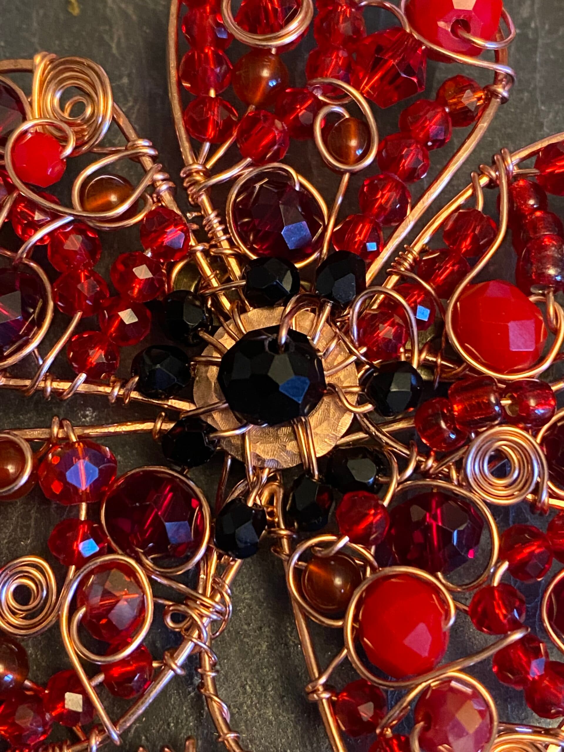 Handmade Remembrance Poppy Brooch | Copper Wire & Red Beads, view 8