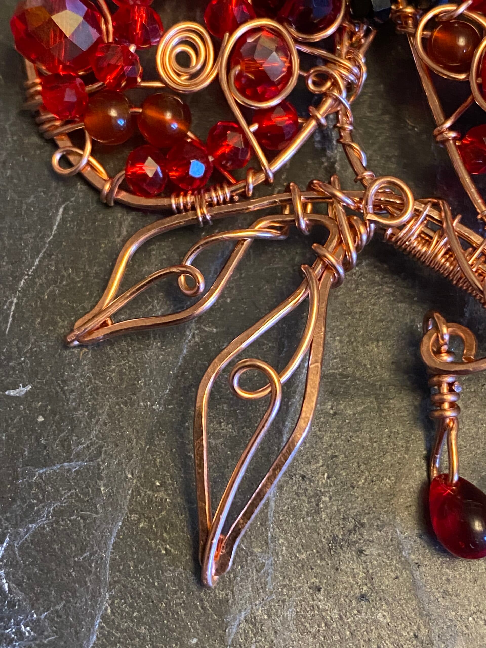 Handmade Remembrance Poppy Brooch | Copper Wire & Red Beads, view 7