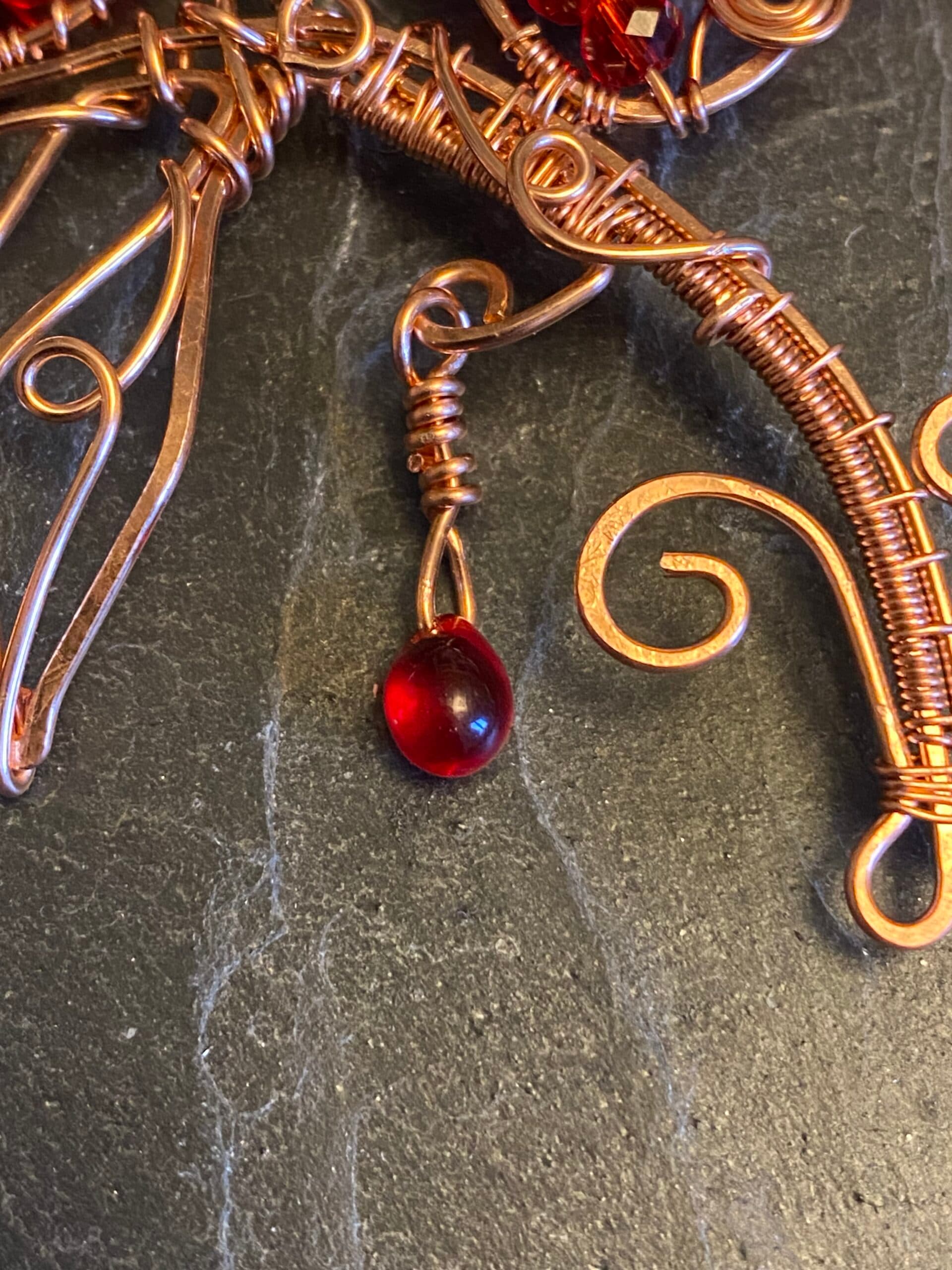 Handmade Remembrance Poppy Brooch | Copper Wire & Red Beads, view 6