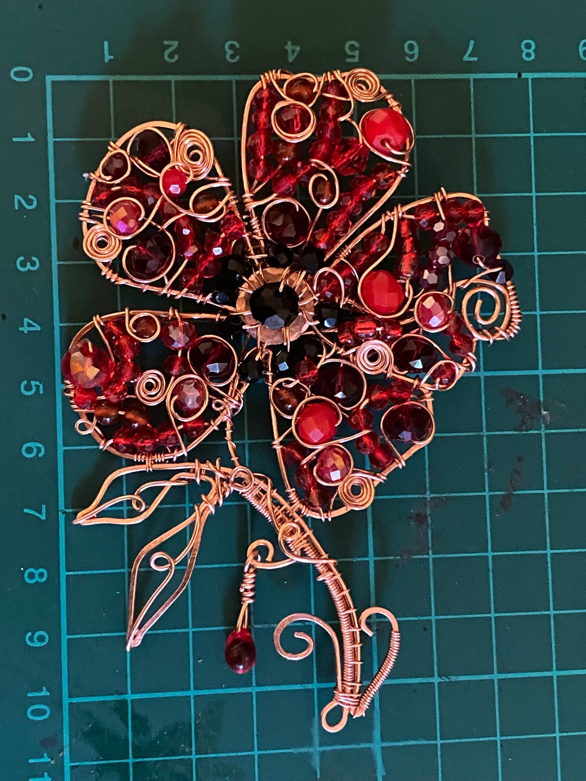 Handmade Remembrance Poppy Brooch | Copper Wire & Red Beads, view 3