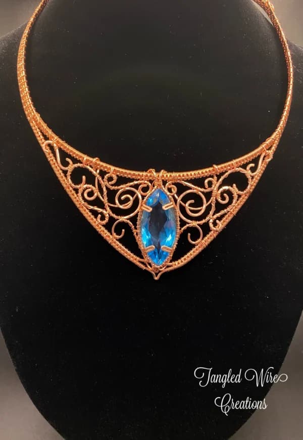 Blue Topaz Copper Filigree Bib Necklace