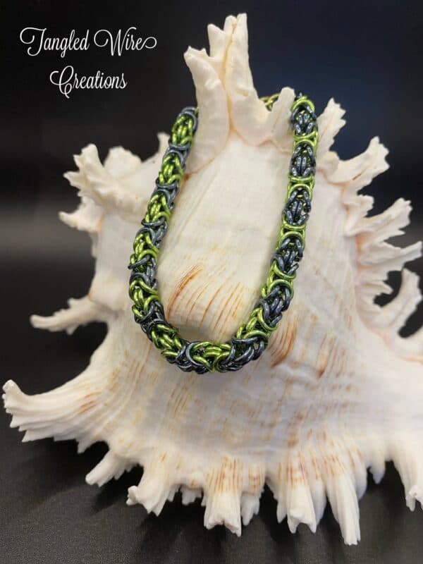 Byzantine Chain Mail Grey and green Bracelet