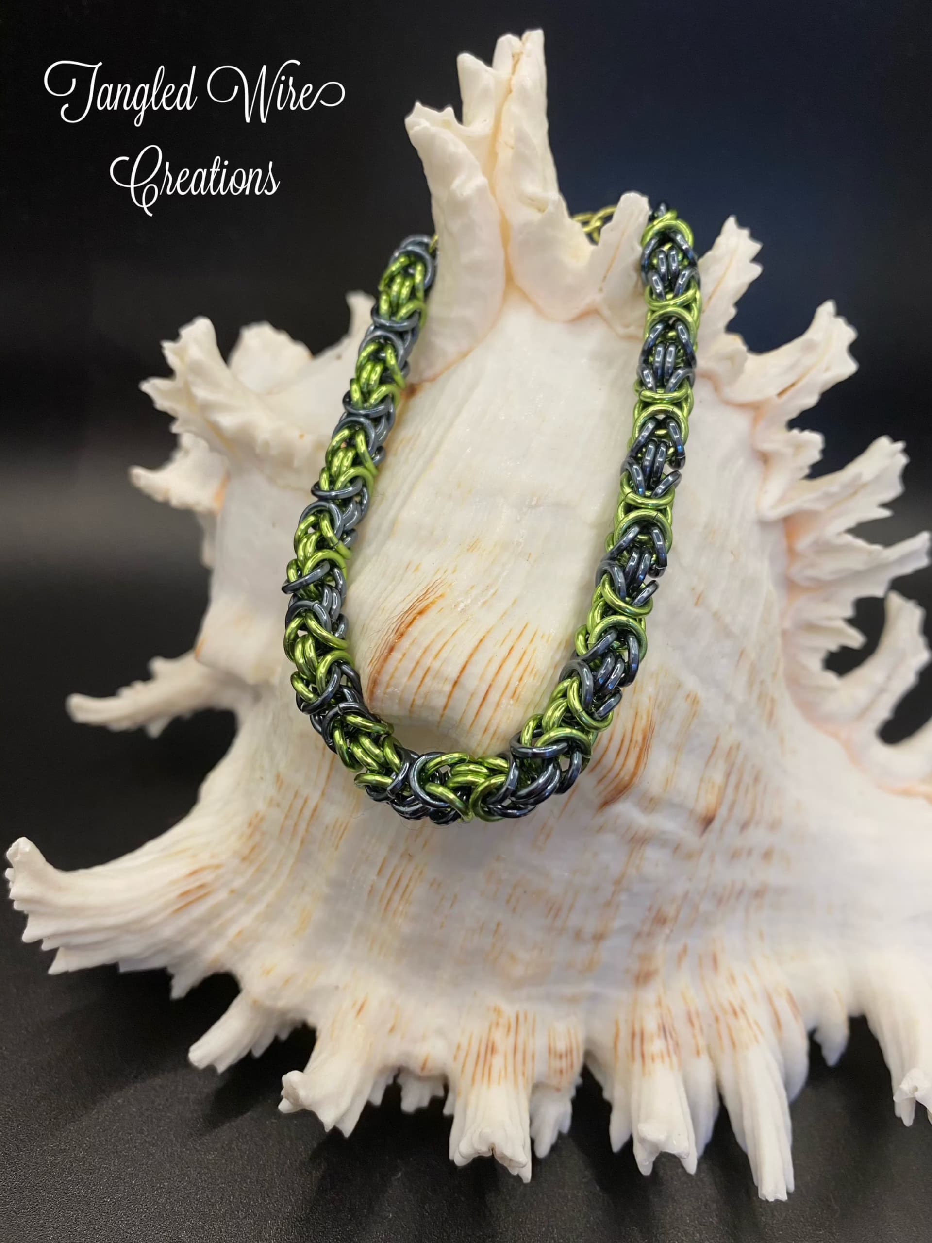 Byzantine Chain Mail Grey and green Bracelet