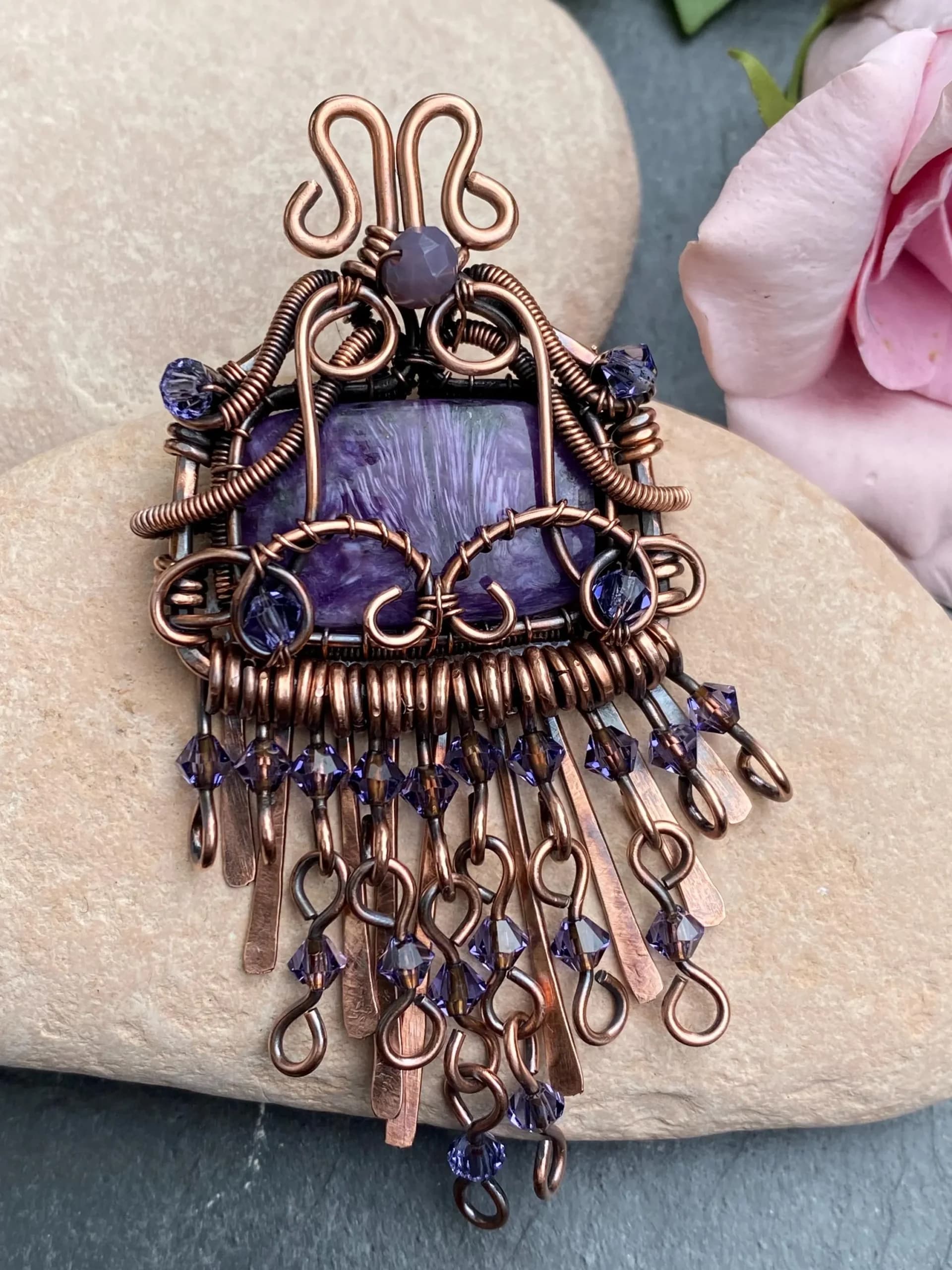 Copper Charoite Pendant – Boho Chic Handmade Necklace
