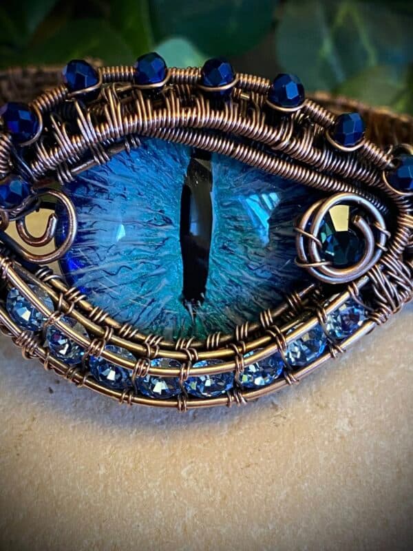 Copper Wire Woven Icy Green and Blue Eye Cuff Bracelet