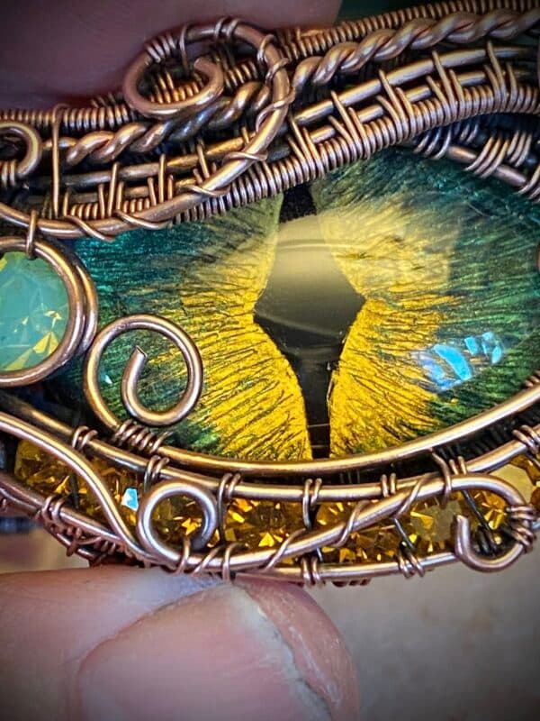 Green and Gold Dragon Eye Copper Cuff Bracelet