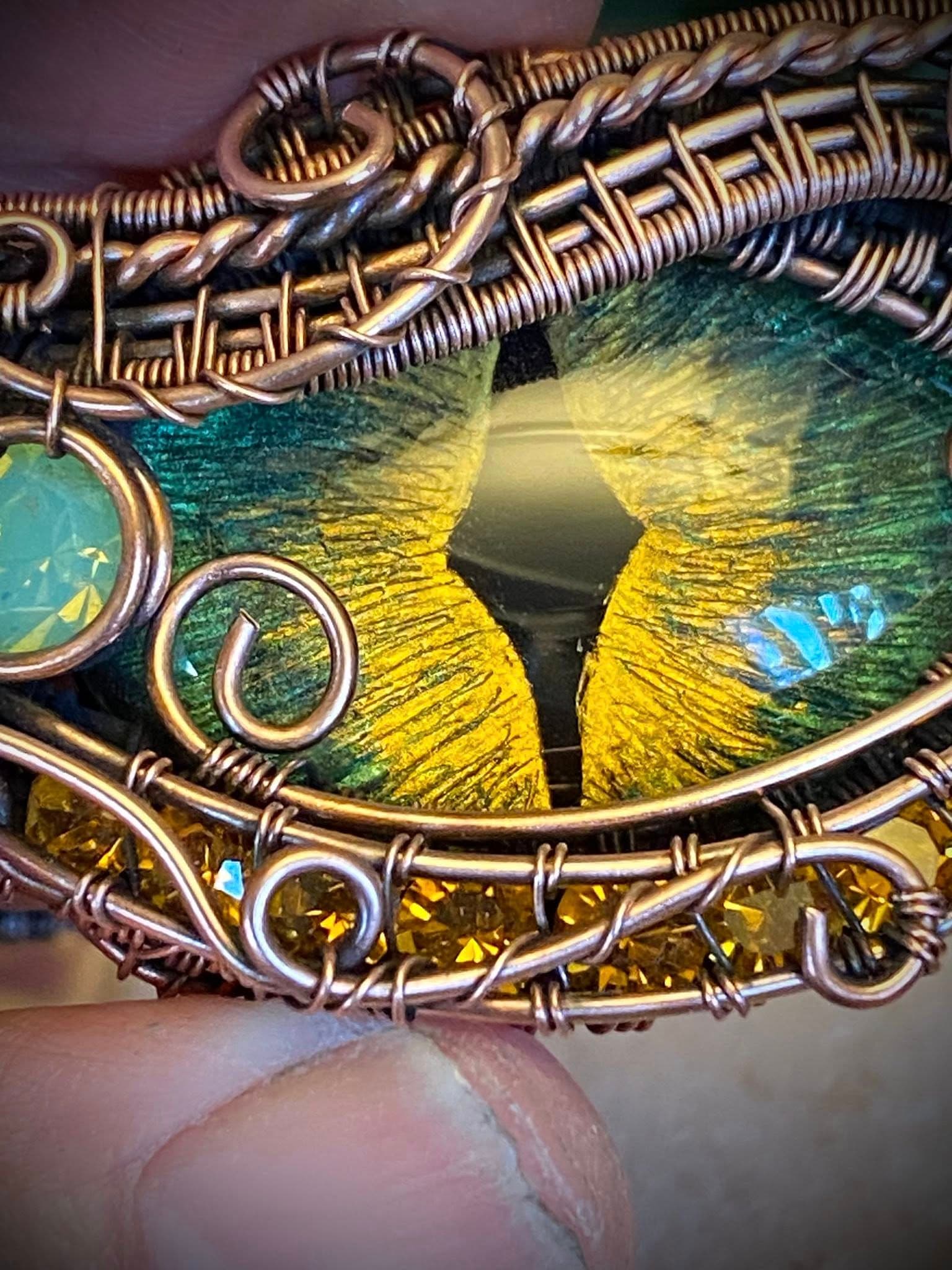 Green and Gold Dragon Eye Copper Cuff Bracelet