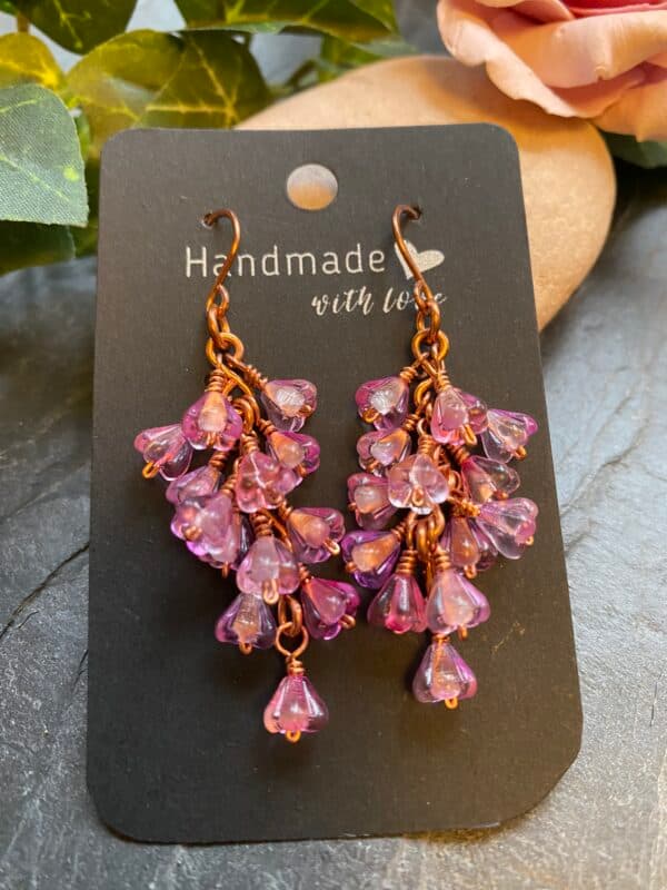 cherry blossom earrings with Czech glass flowers handmade cherry blossom earrings copper wire Czech glass flower drop earrings