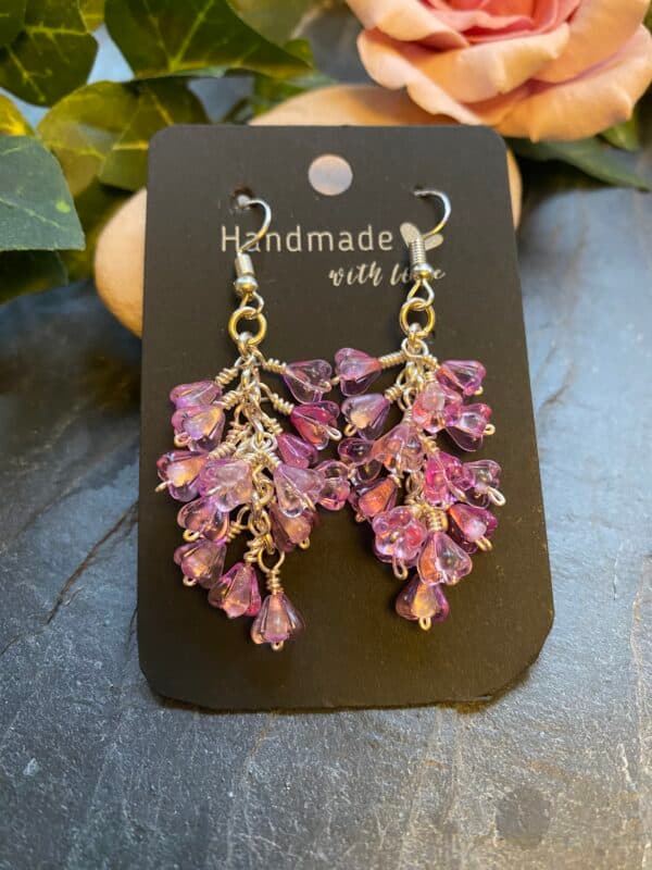 cherry blossom earrings silver plated wire handmade cherry blossom earrings Czech glass silver plated floral drop earrings