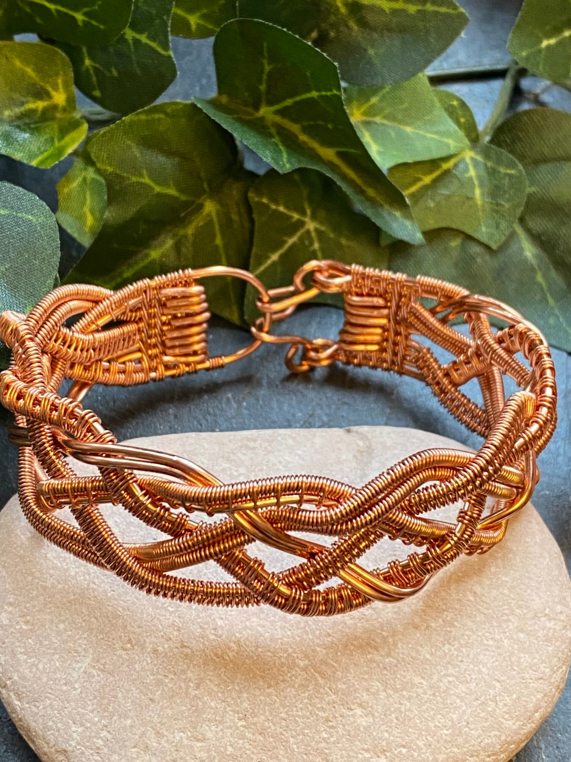 Copper 5 strand braid bracelet with hook closure Handmade braided copper wire bracelet with woven textures Artisan copper bracelet made from eight strands of wire