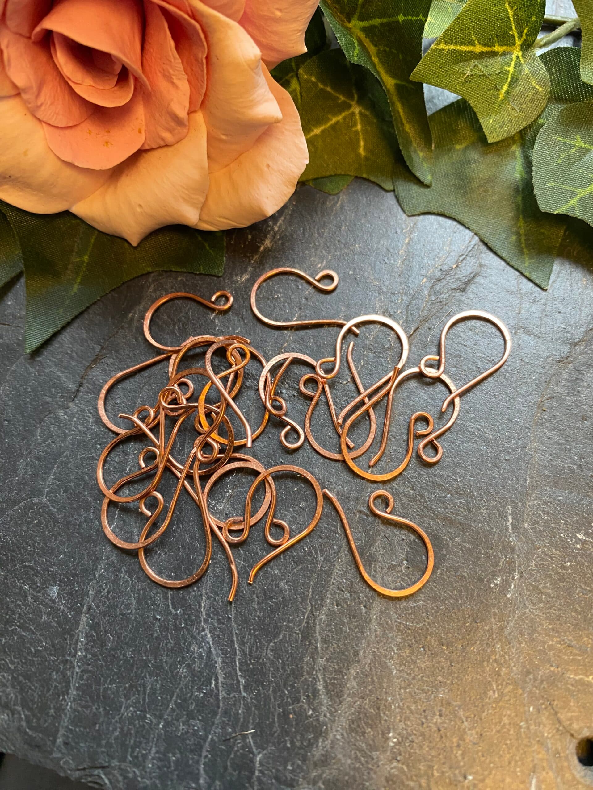 Handmade copper earring wires shaped and hammered for strength, jewelry making findings