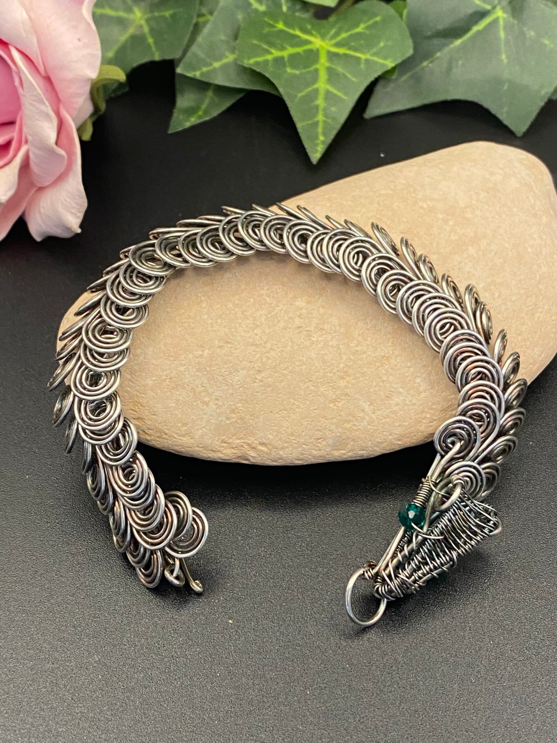 Handmade dragon scale silver plated bracelet with intricate wire links
