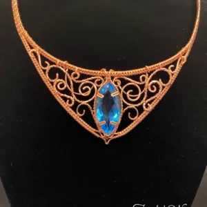 Blue Topaz Copper Filigree Bib Necklace