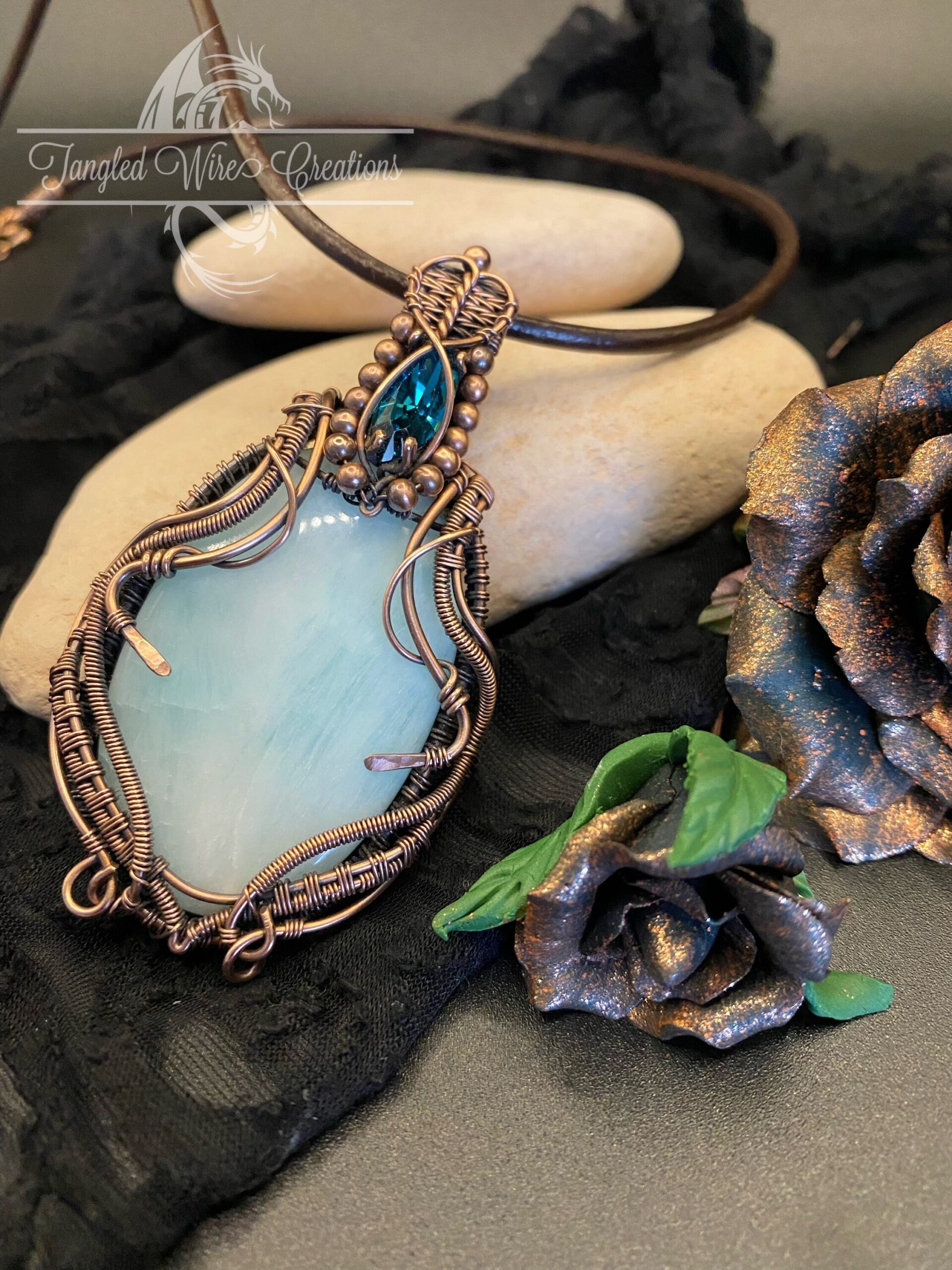Amazonite Wire Wrapped Copper Pendant - Image 4