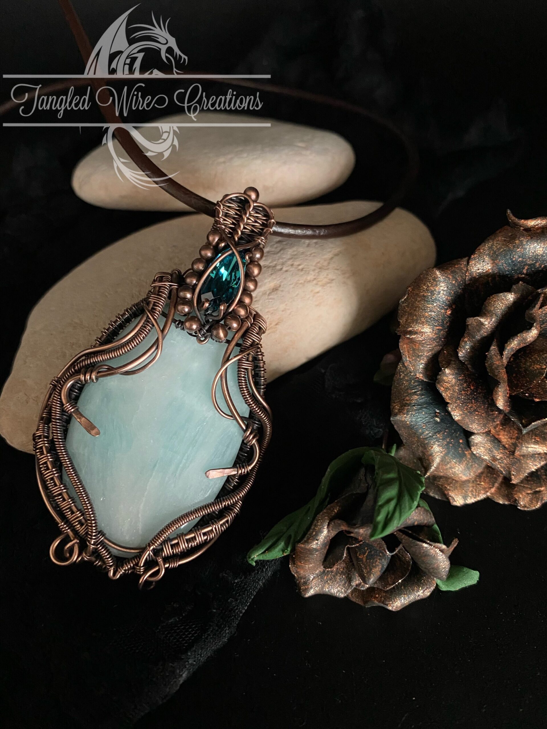 Amazonite Wire Wrapped Copper Pendant
