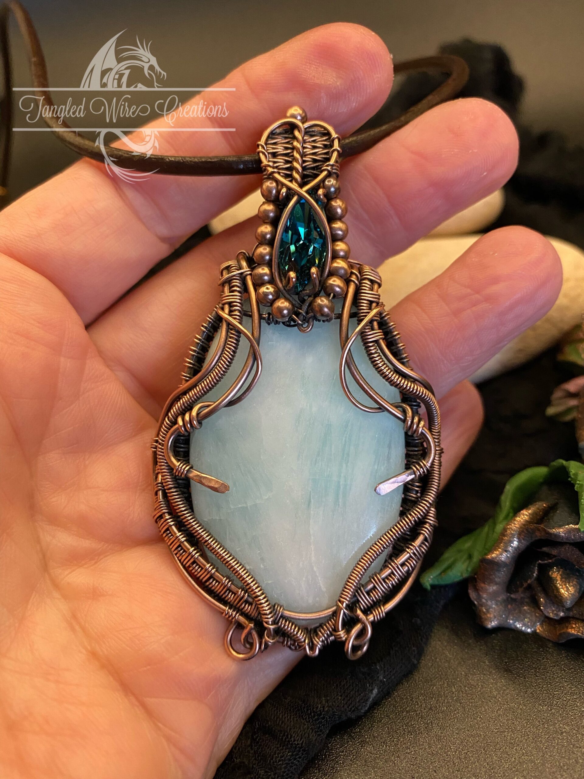Amazonite Wire Wrapped Copper Pendant - Image 7