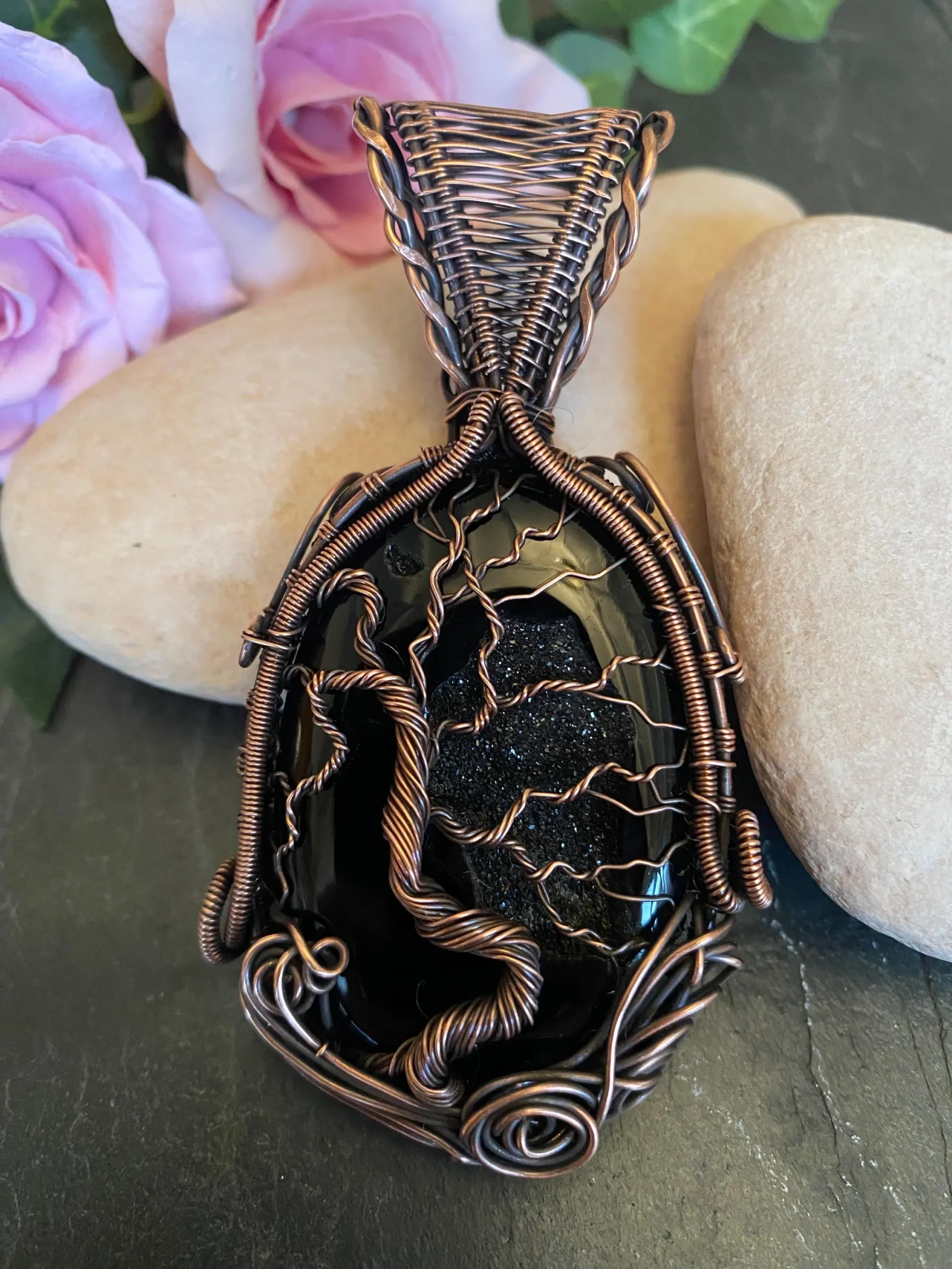 Black Onyx Druzy Agate Geode Tree of Life Pendant - Image 11
