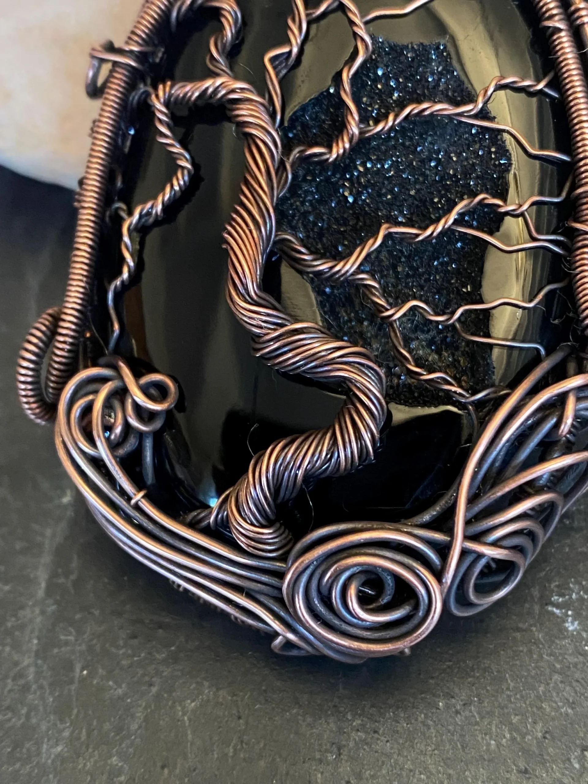 Black Onyx Druzy Agate Geode Tree of Life Pendant - Image 8