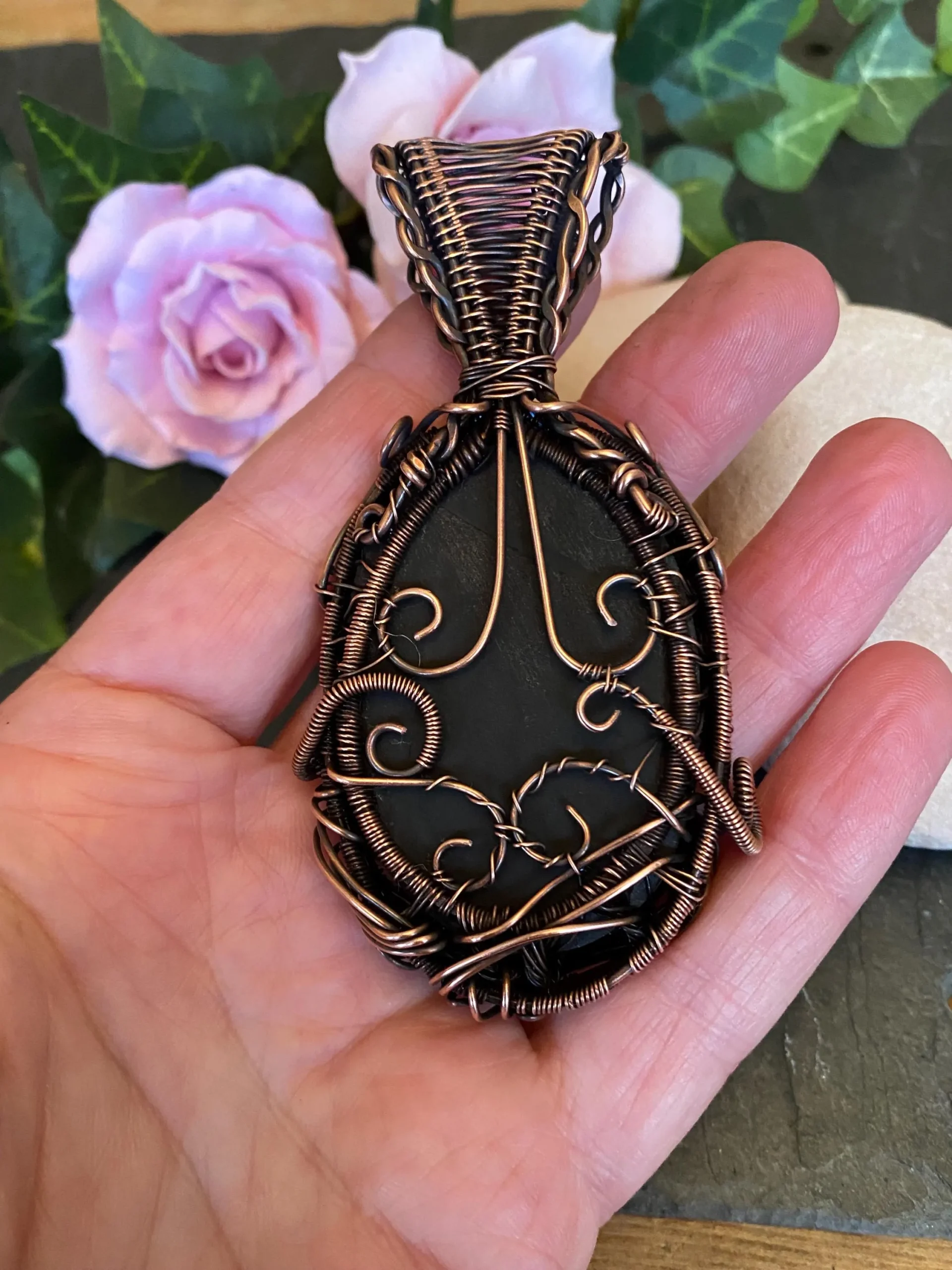 Black Onyx Druzy Agate Geode Tree of Life Pendant - Image 4