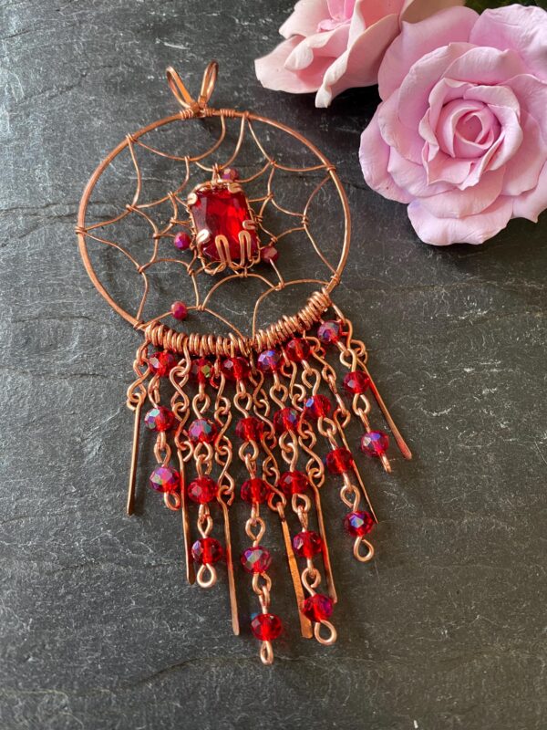 Copper Dreamcatcher Charm — Handmade Window & Rearview Mirror Suncatcher
