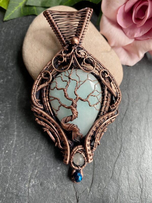 Amazonite Wire Wrapped Copper tree of life Pendant - Image 6