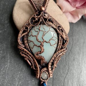 Amazonite Wire Wrapped Copper tree of life Pendant