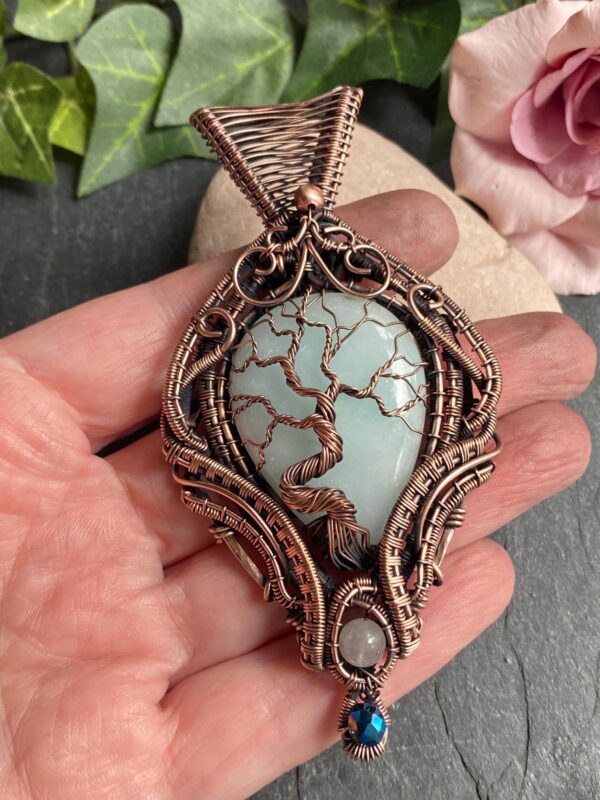 Amazonite Wire Wrapped Copper tree of life Pendant - Image 4