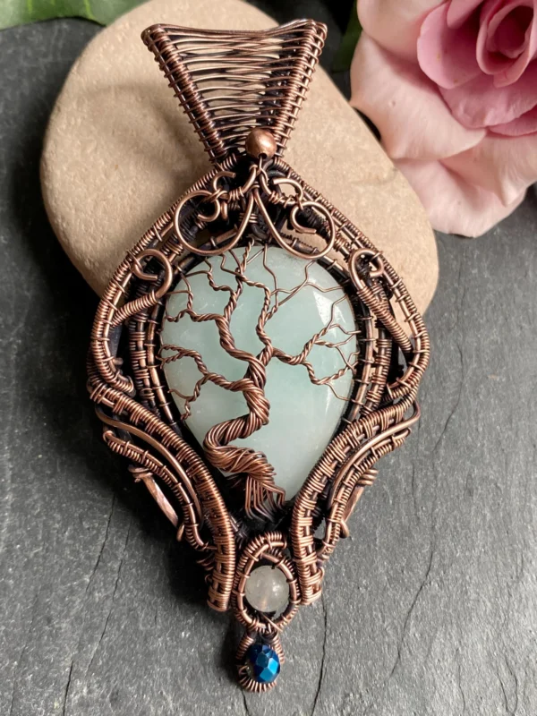 Amazonite Wire Wrapped Copper tree of life Pendant - Image 3