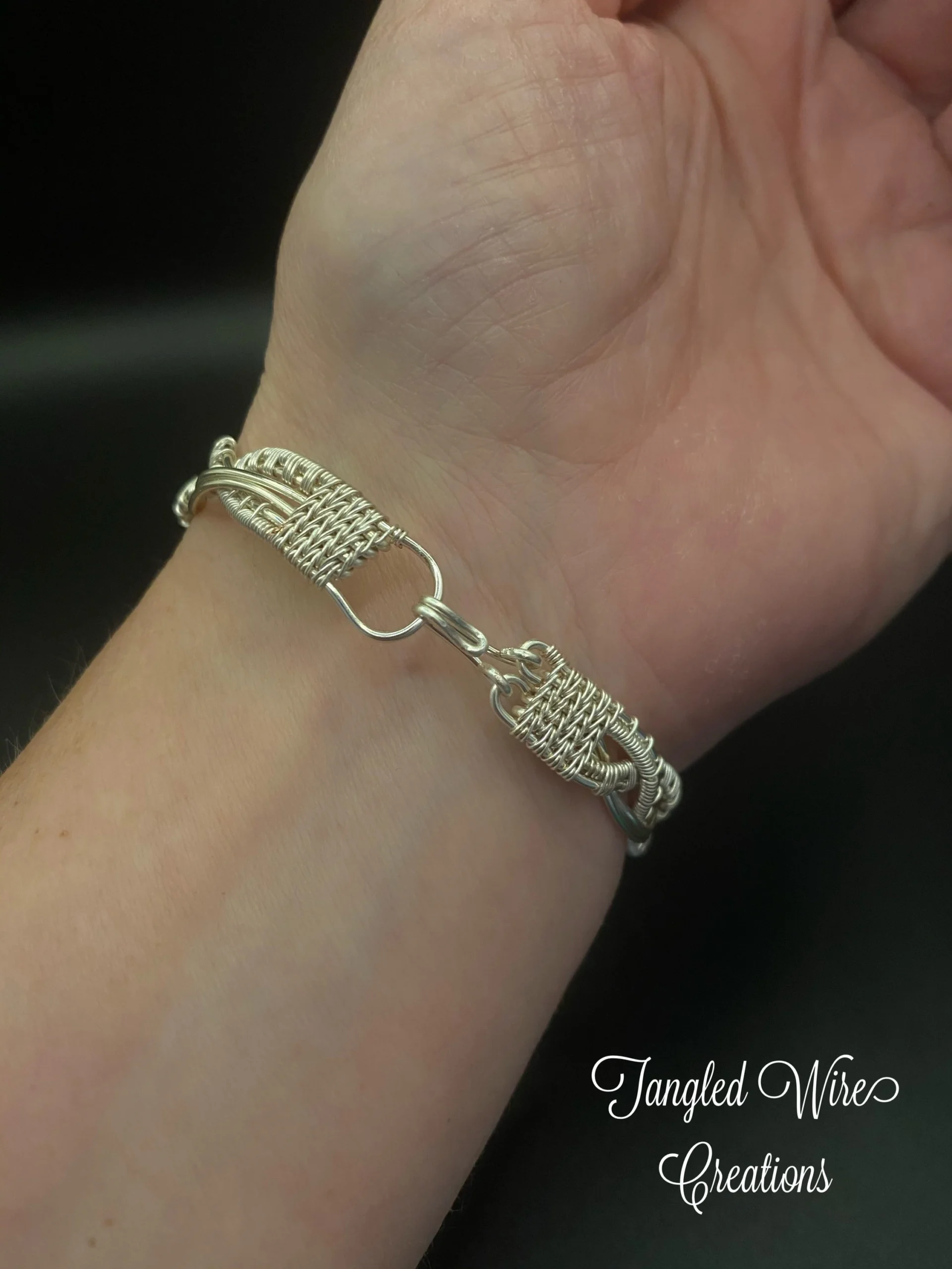 Braided Silver-Plated Bangle – Handmade Wire Woven Bracelet - Image 6