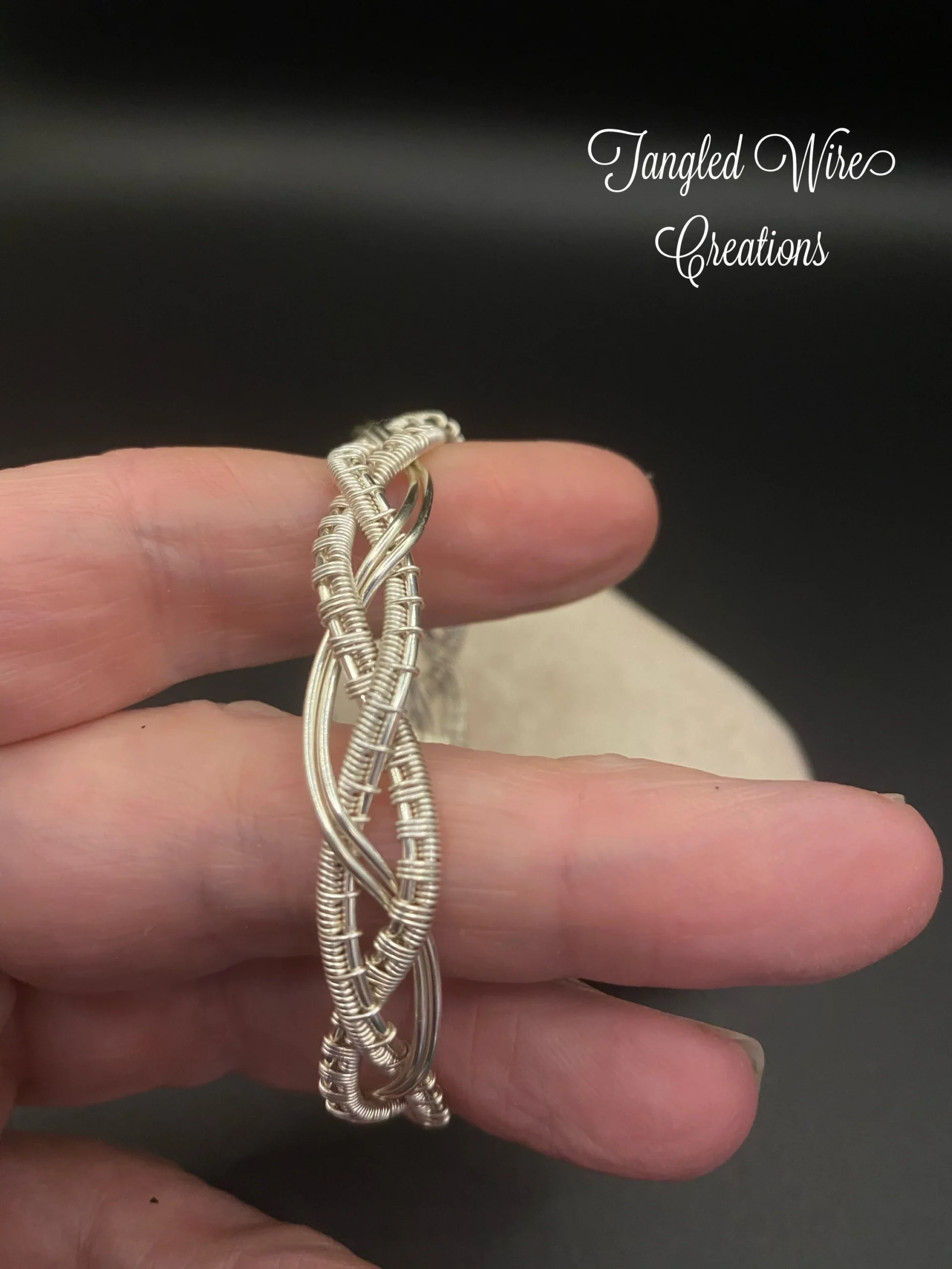 Braided Silver-Plated Bangle – Handmade Wire Woven Bracelet - Image 5