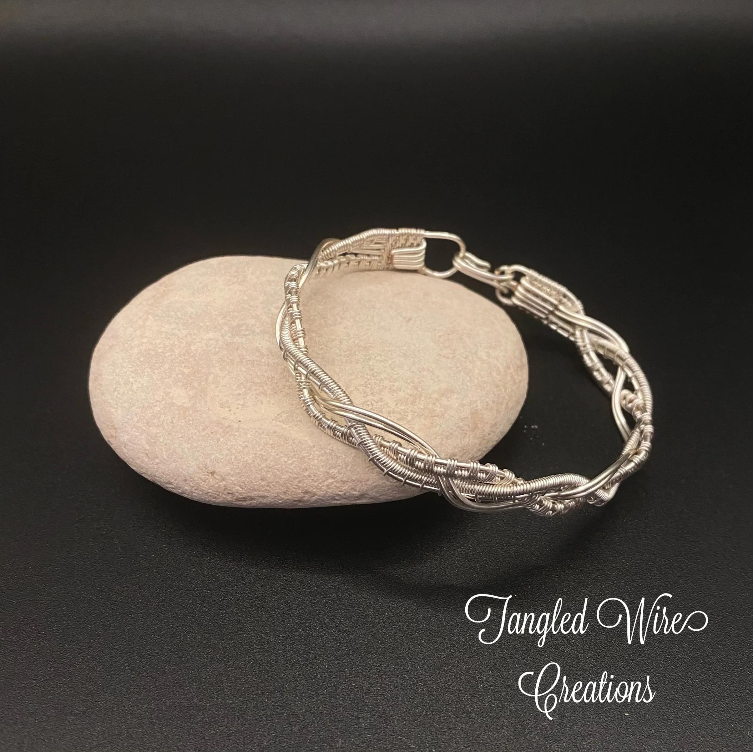 Braided Silver-Plated Bangle – Handmade Wire Woven Bracelet - Image 4