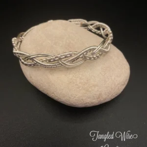 Braided Silver-Plated Bangle – Handmade Wire Woven Bracelet