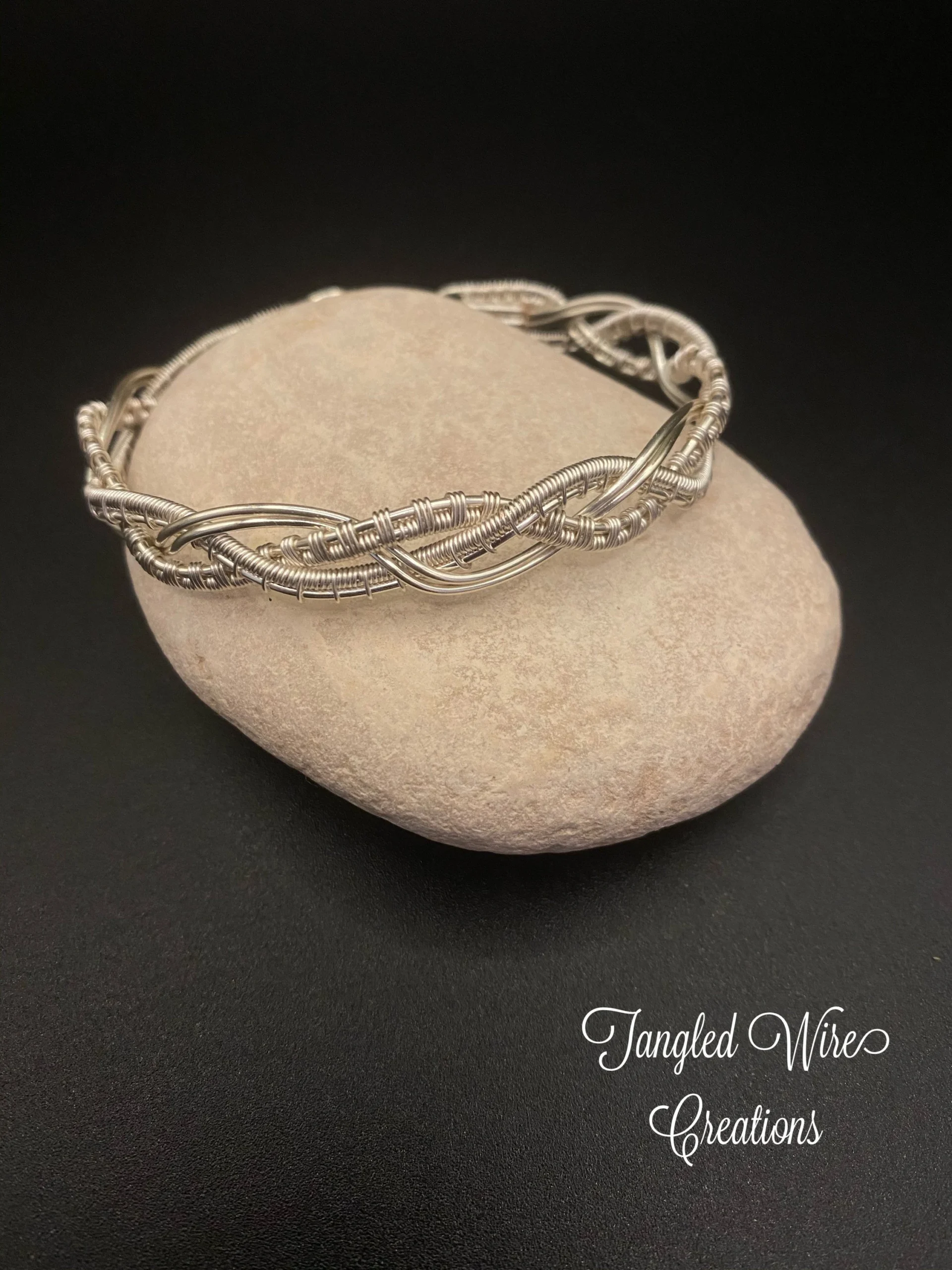 Braided Silver-Plated Bangle – Handmade Wire Woven Bracelet