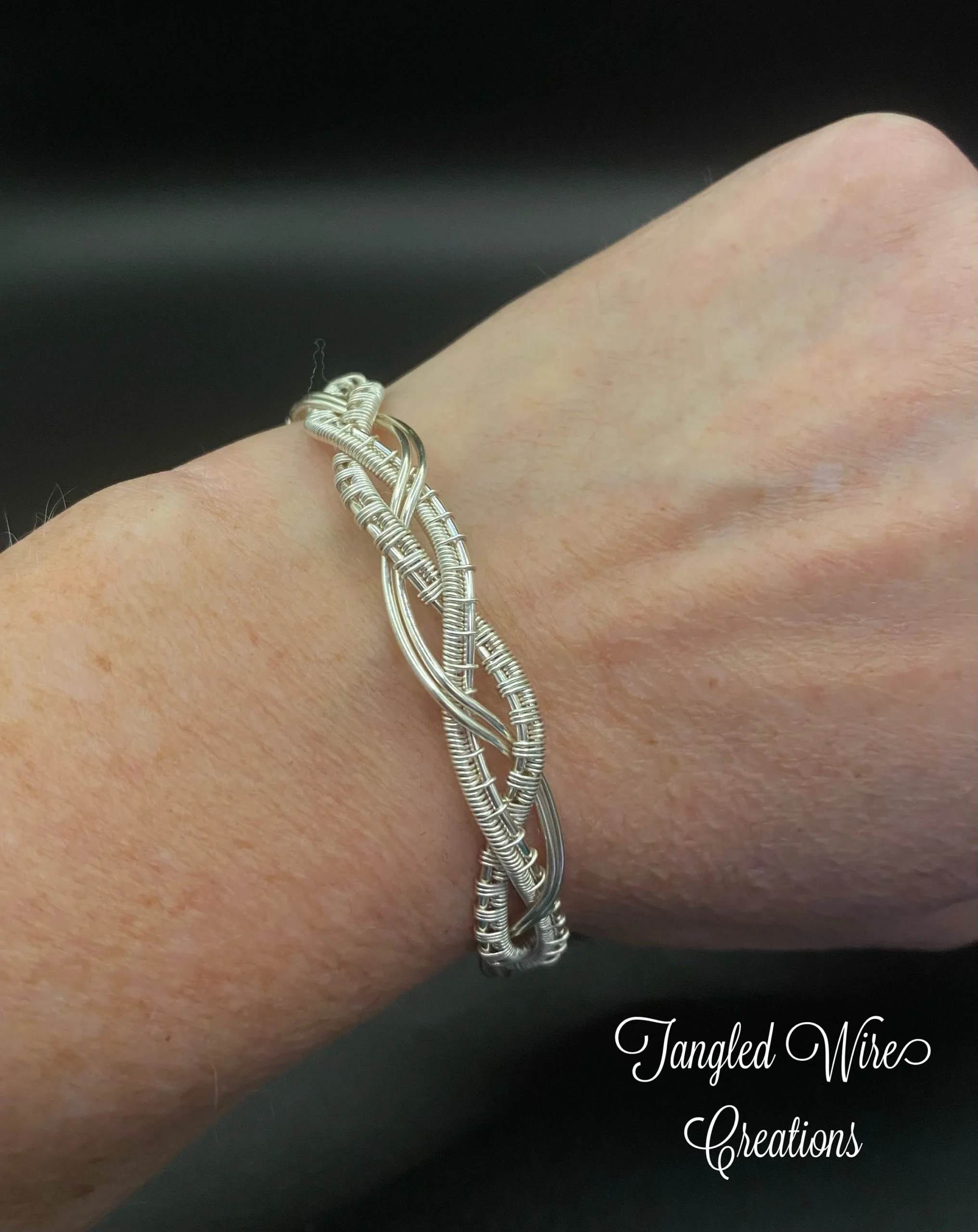 Braided Silver-Plated Bangle – Handmade Wire Woven Bracelet - Image 2
