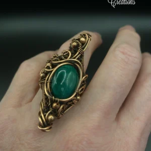 Copper and Green Malachite Wire Woven Ring
