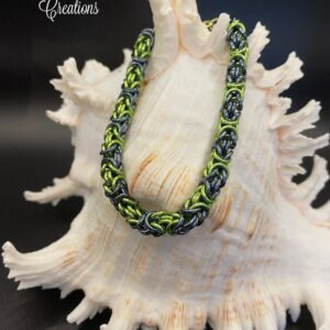 Byzantine Chain Mail Grey and green Bracelet