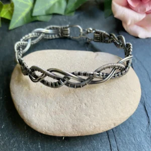 Braided Silver-Filled Bangle – Handmade Wire Woven Bracelet