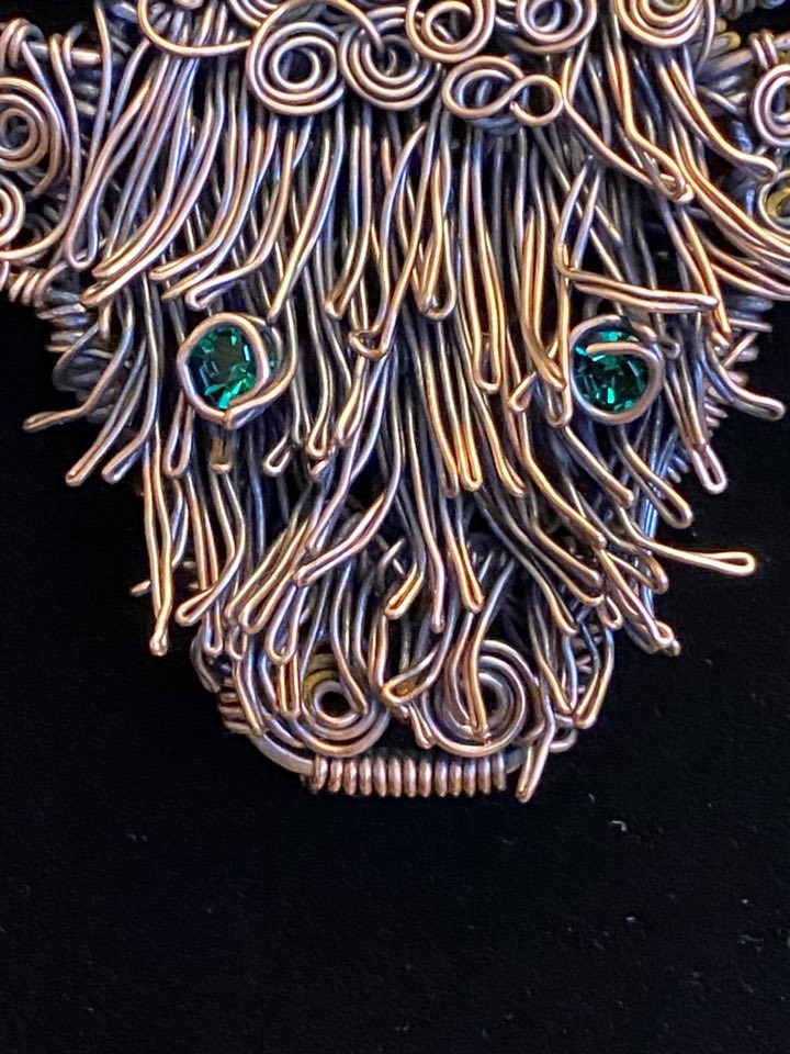 Handmade Copper Highland Cow Pendant – Wire Woven with Swarovski Crystal Eyes - Image 3