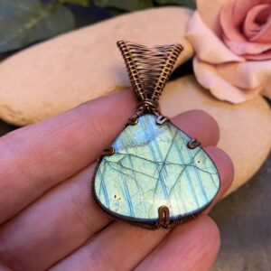 Tear Drop Labradorite Pendant – Wire Wrapped Copper Jewelry with Blue Flash