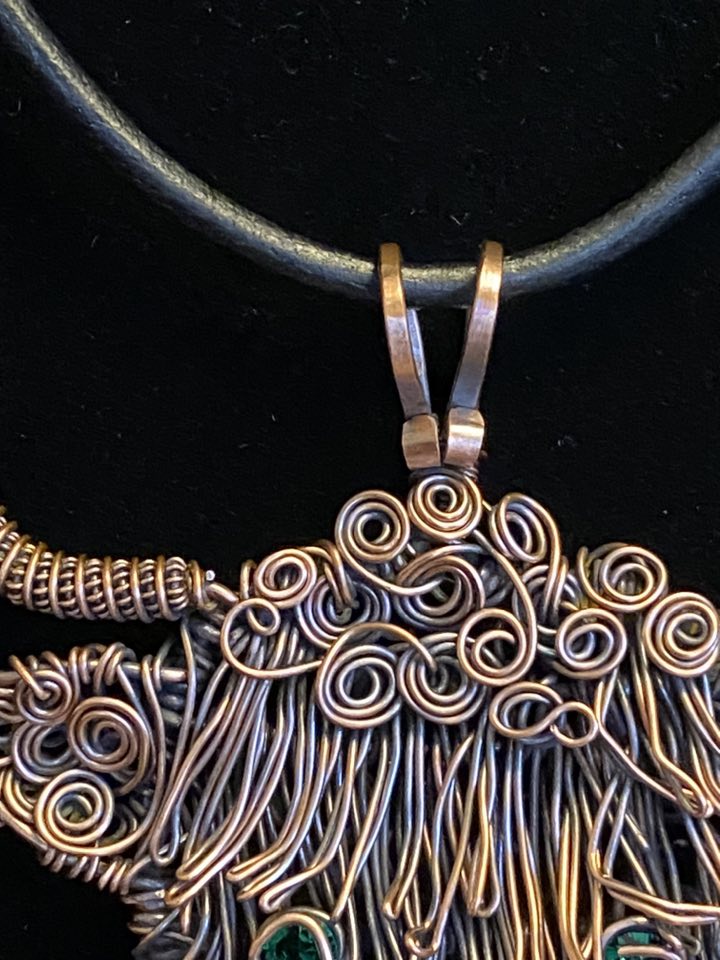 Handmade Copper Highland Cow Pendant – Wire Woven with Swarovski Crystal Eyes - Image 7