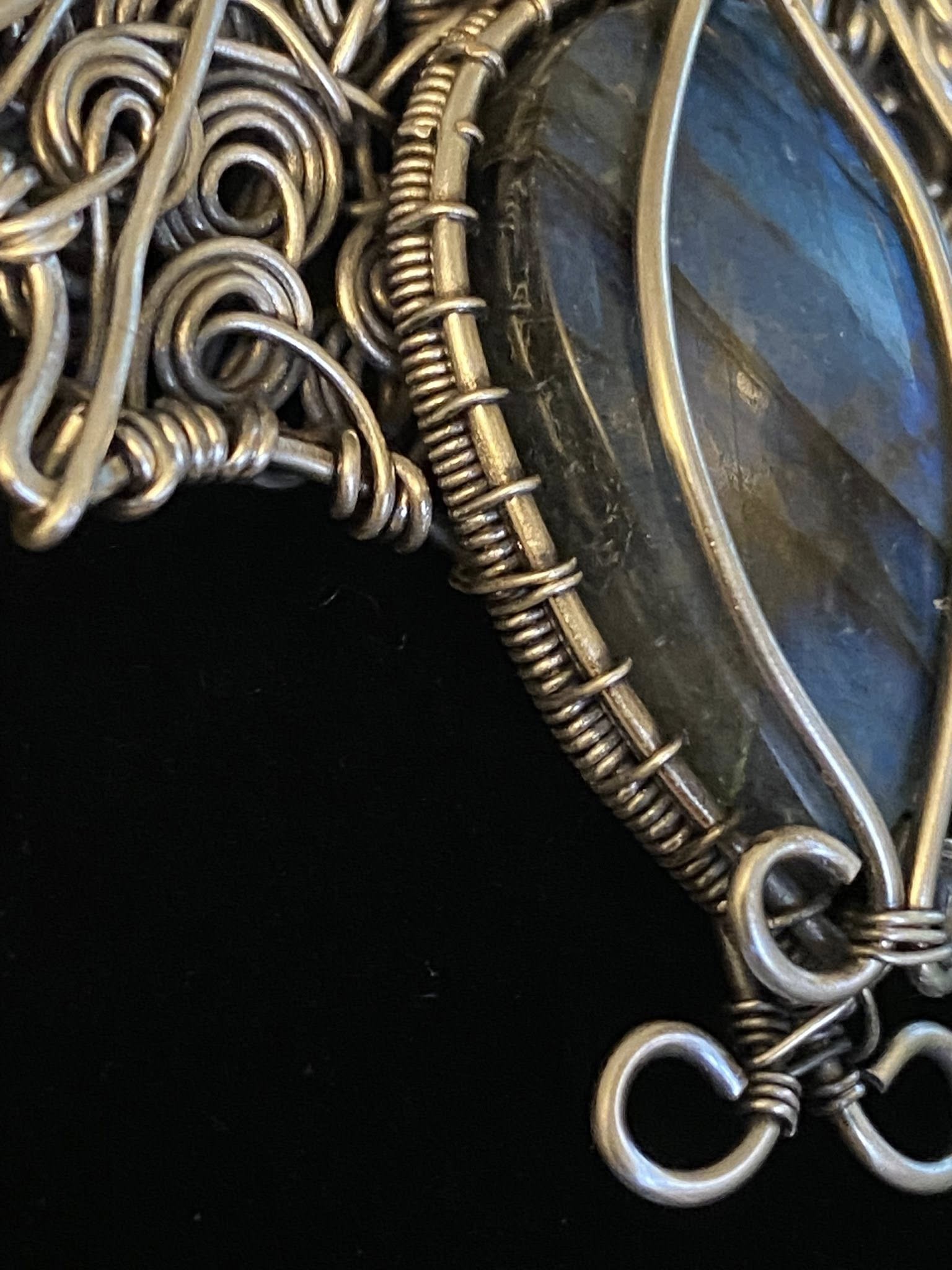 Labradorite Bat Pendant | Silver Wire Wrapped Halloween Necklace with Austrian Crystal - Image 12