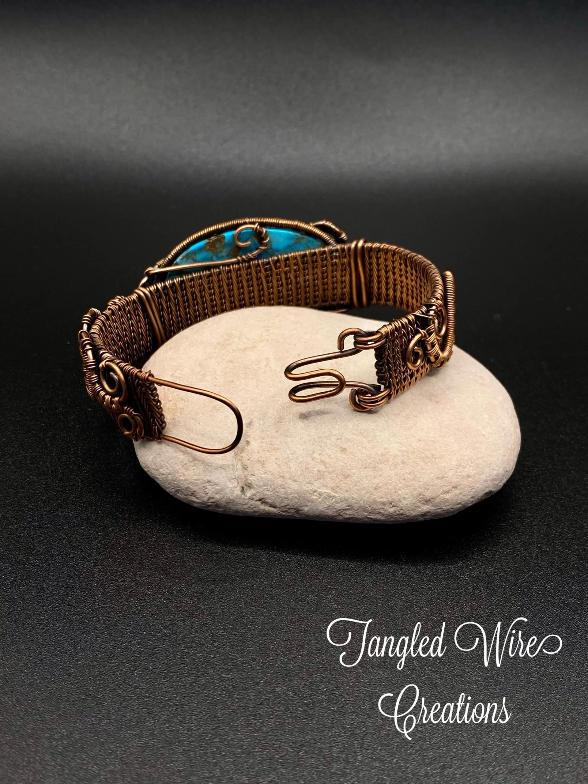 Copper Turquoise Wire Woven Cuff Bracelet - Image 3