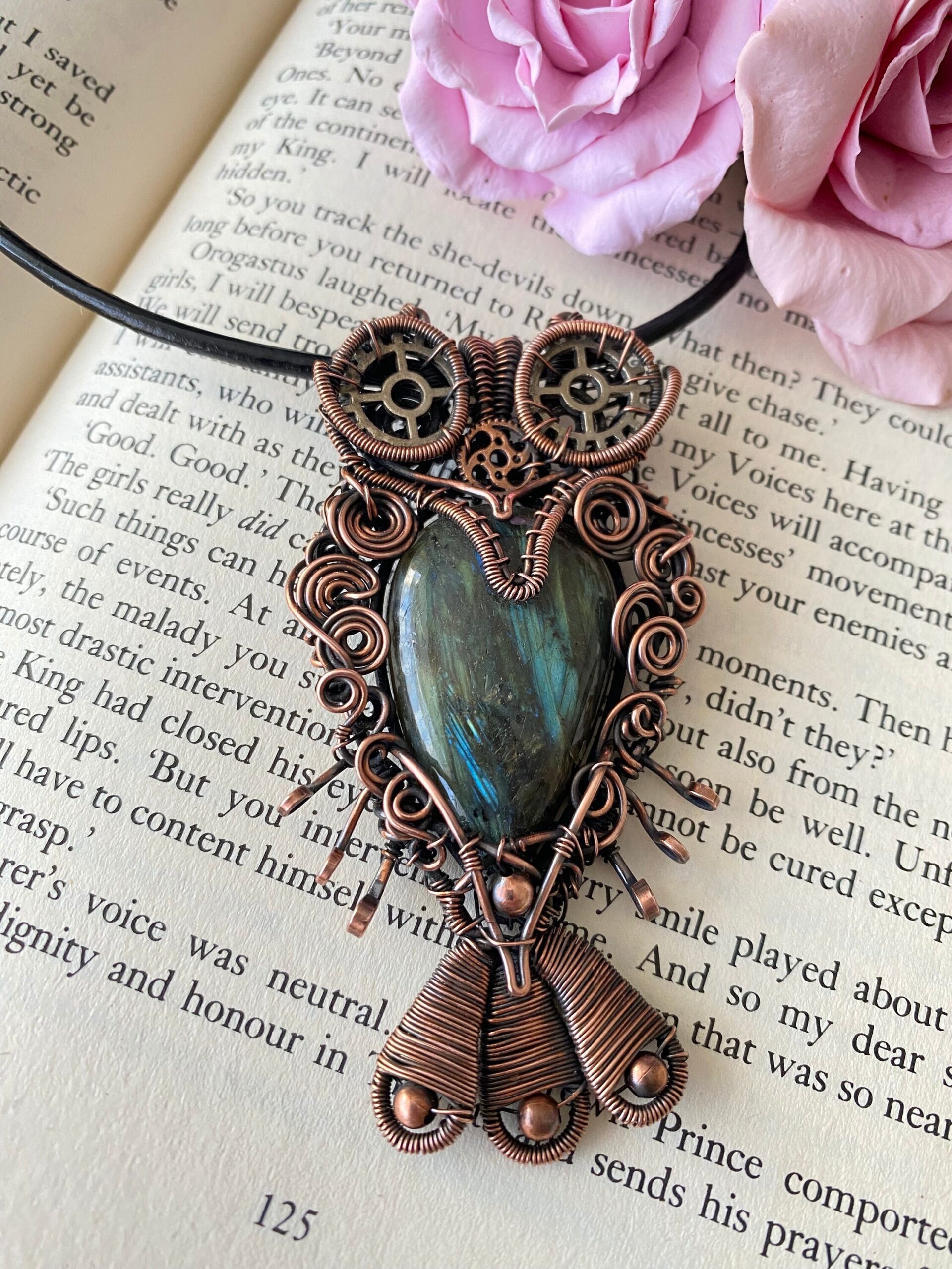 Copper Labradorite Owl Pendant - Image 2