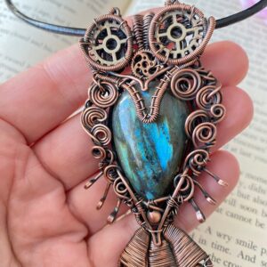 Copper Labradorite Owl Pendant