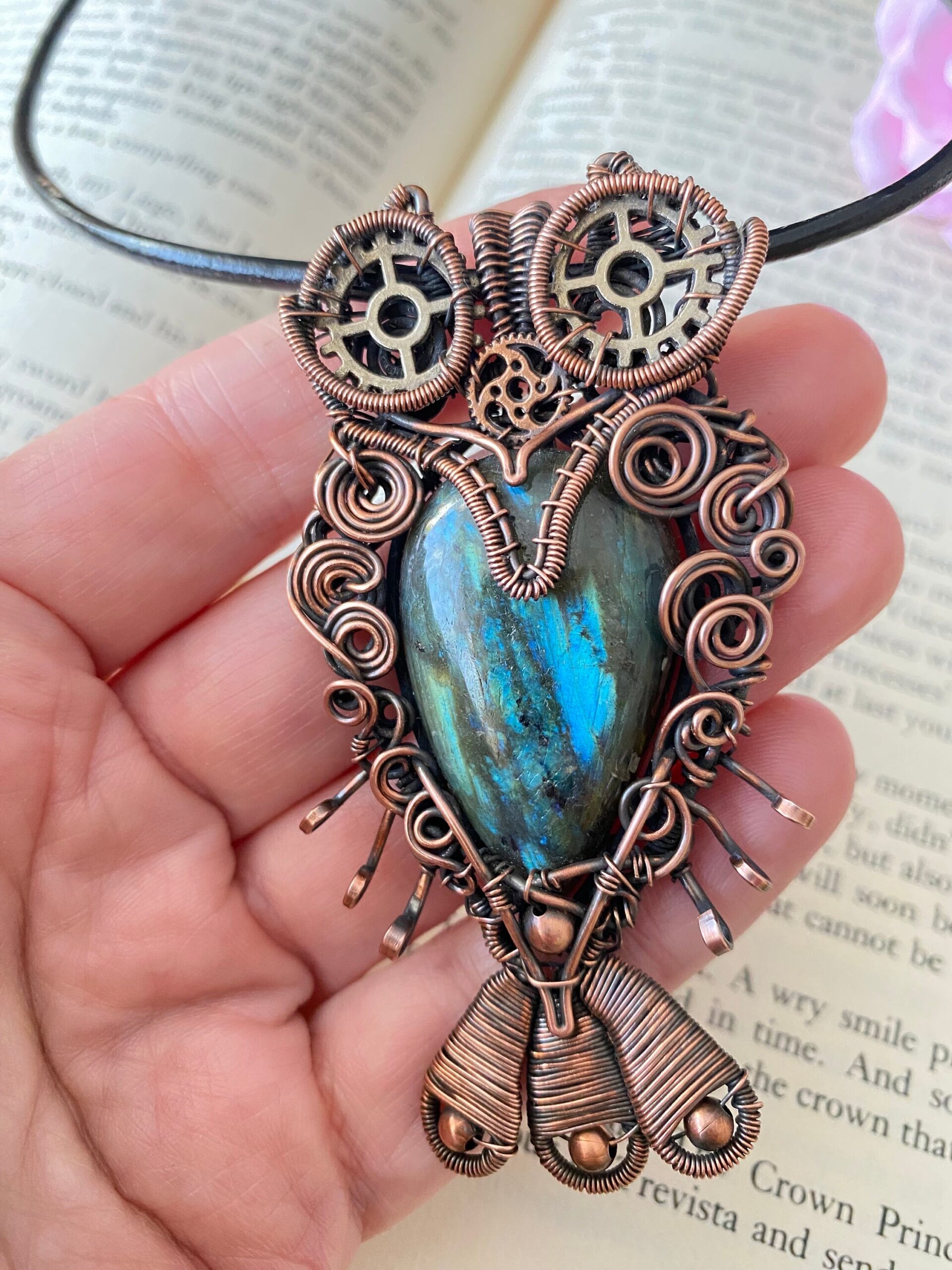 Copper Labradorite Owl Pendant